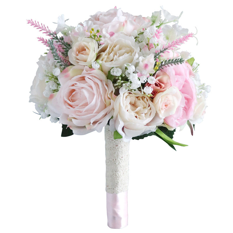 11 Inch Blush Pink Artificial Bridal Bouquets Small Round, Bulk Set