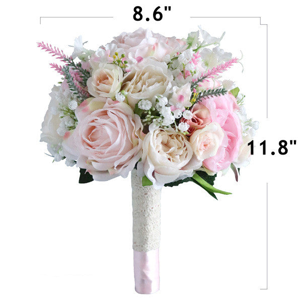 11 Inch Blush Pink Artificial Bridal Bouquets Small Round, Bulk Set
