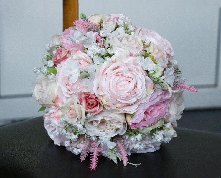 11 Inch Blush Pink Artificial Bridal Bouquets Small Round, Bulk Set