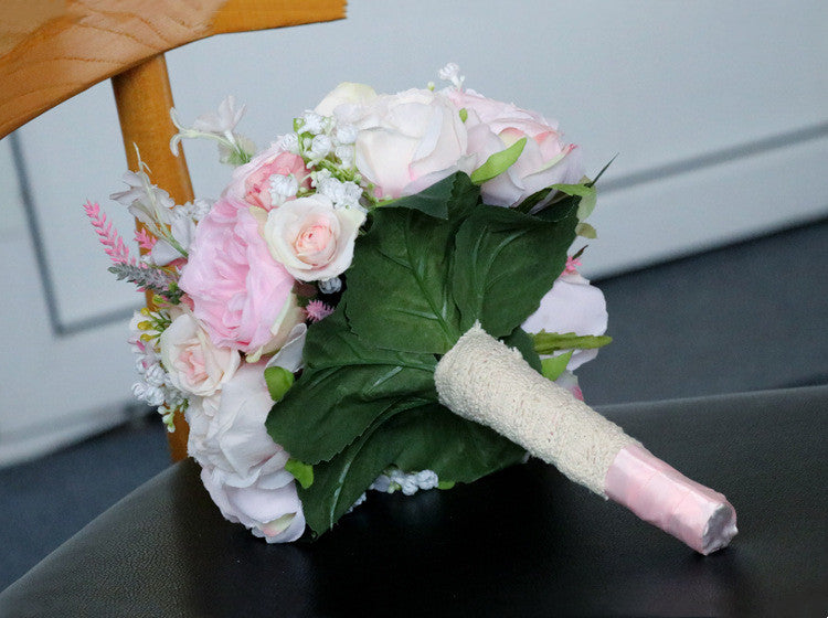 11 Inch Blush Pink Artificial Bridal Bouquets Small Round, Bulk Set