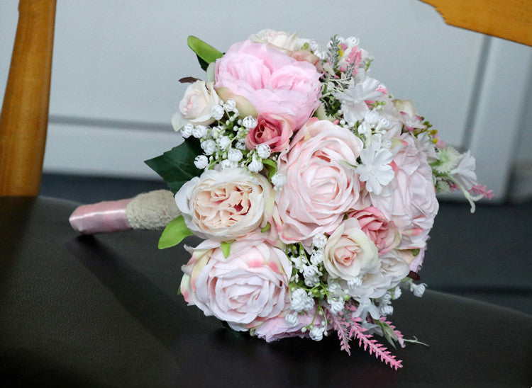 11 Inch Blush Pink Artificial Bridal Bouquets Small Round, Bulk Set