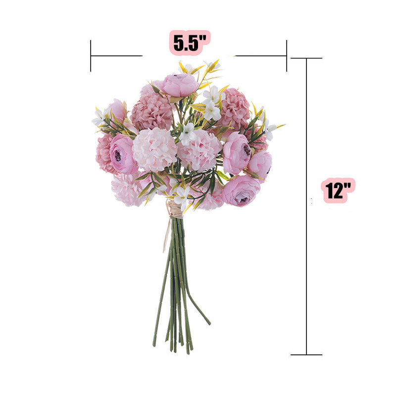 12 Inch Artificial Ranunculus Bouquet with Snowball Flowers, Mixed Colors, Bulk Wholesale