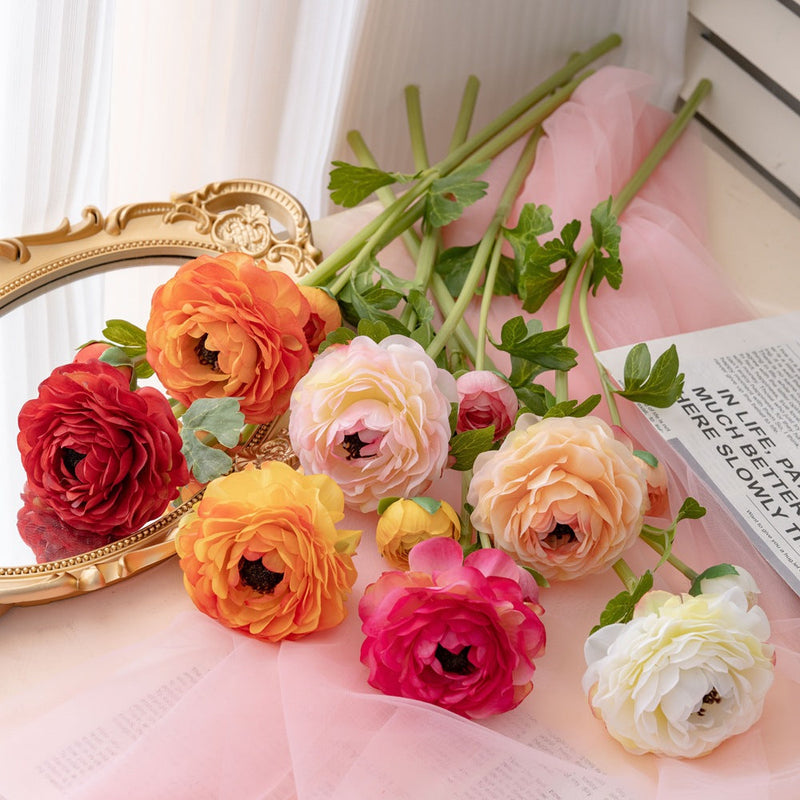 20 Inch Ranunculus Stems 10 Pcs Artificial Silk Flowers for Wedding Home Decoration