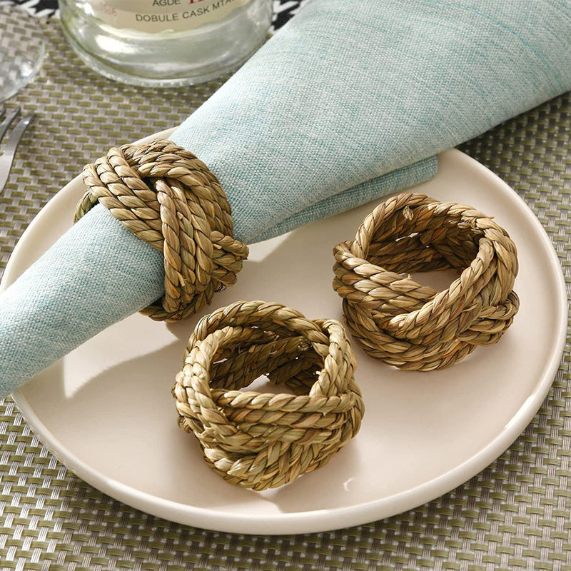 Rattan Napkin Ring Holders Bulk Set of 12 Natural Woven Decorative Rings