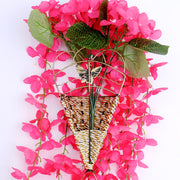 Rattan Plaited Basket Wall Hanging 11 Inch Iron Art Golden Decor