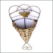 Rattan Plaited Basket Wall Hanging 11 Inch Iron Art Golden Decor