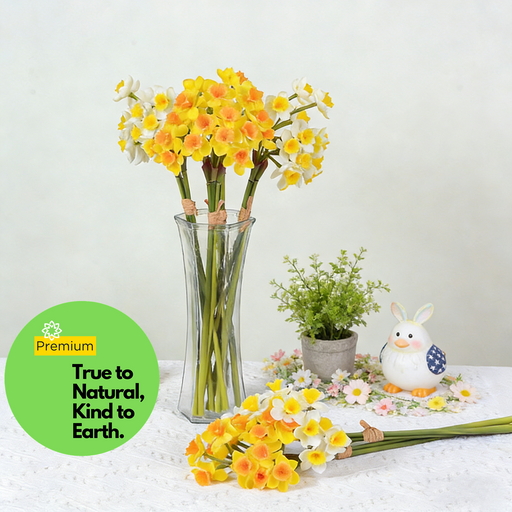 20 Inch Real Touch Daffodil Artificial Flower Stem – Lifelike Silk Floral for Wedding and Home Decor