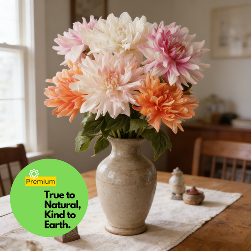 23.6 Inch Artificial Silk Dahlia Stem - Real Touch Lifelike Flower for Wedding and Home Decor