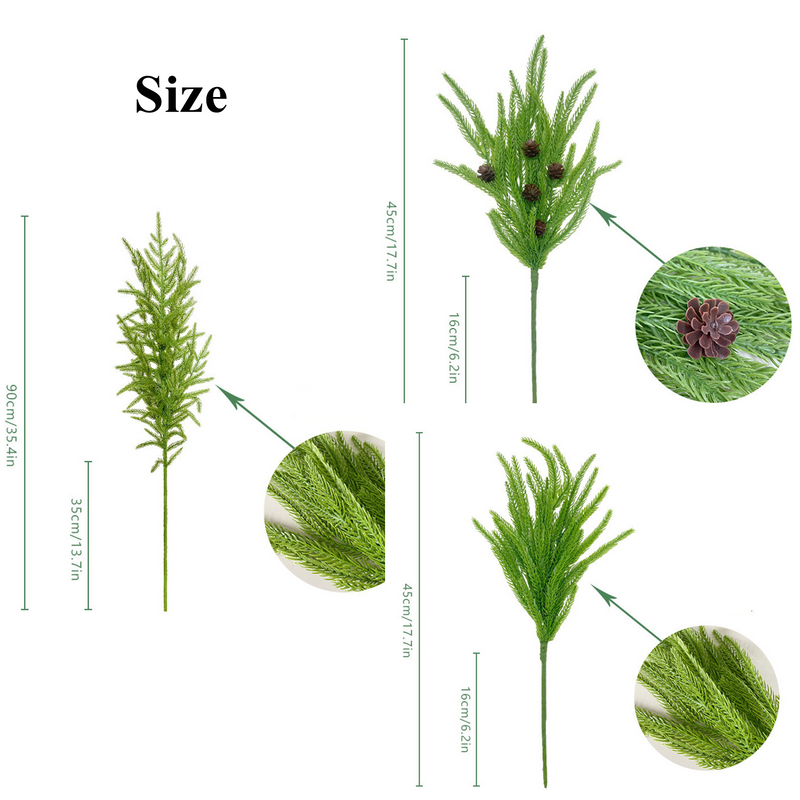 Real Touch Norfolk Pine Stems Branches Spray, 10 Pcs Artificial Greenery, 18 Inch