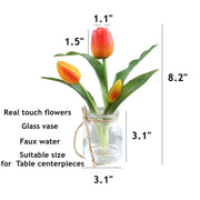 8 Inch Real Touch Tulips Artificial Flowers in Vase with Faux Water, Bulk Table Decor