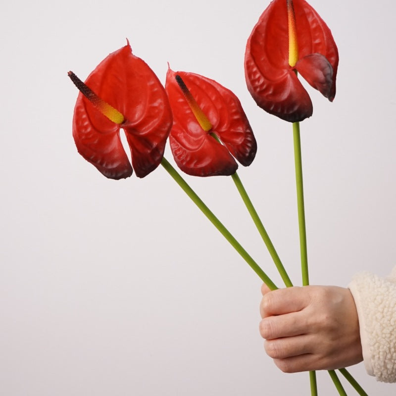 15 Inch Real Touch Anthurium Stem - Lifelike Artificial Flower for Wedding and Home Decor
