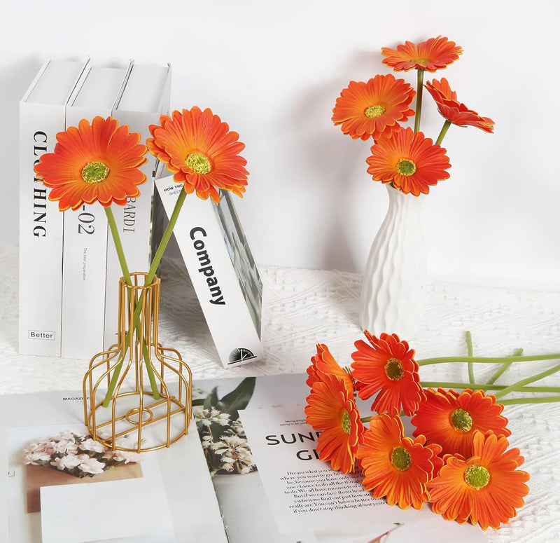 11.8 Inch Artificial Gerbera Daisy Stems, 6 Pcs Real Touch PU Flowers with Bendable Stems for Wedding Bouquets and Home Decor