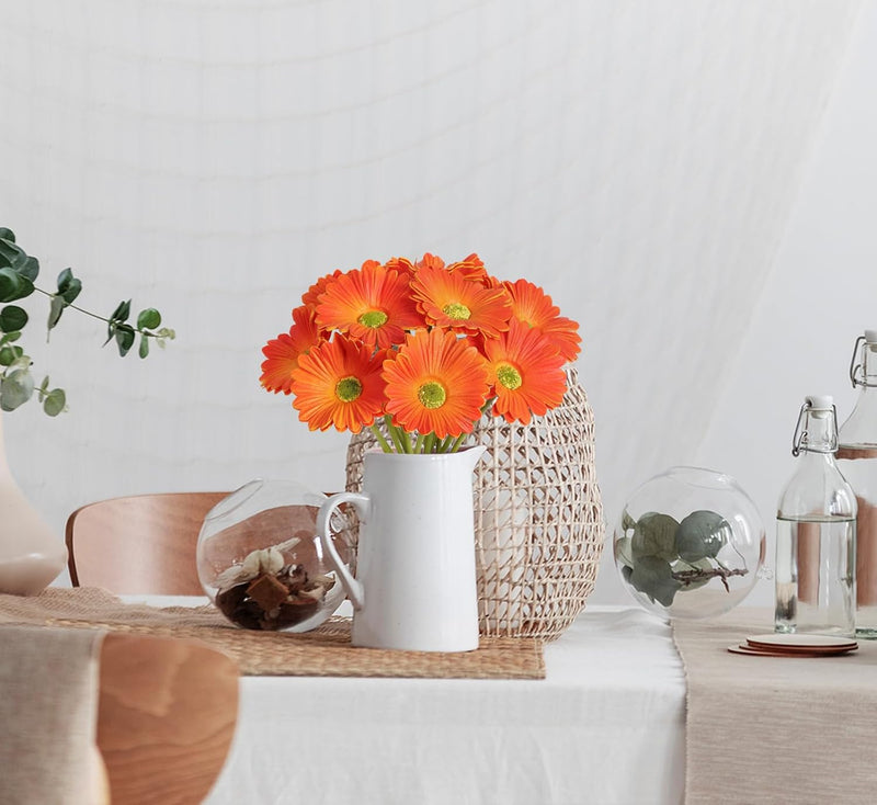 11.8 Inch Artificial Gerbera Daisy Stems, 6 Pcs Real Touch PU Flowers with Bendable Stems for Wedding Bouquets and Home Decor