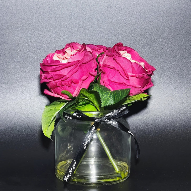 8 Inch Real Touch Fuchsia Rose Artificial Flower in Vase with Faux Water, Bulk Potted Flowers