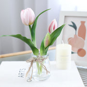 8 Inch Real Touch Tulips Artificial Flowers in Vase with Faux Water, Bulk Table Decor