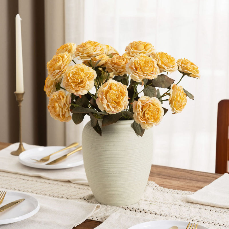 Realistic Silk Austin Roses Burnt Edge Artificial Flowers 12 Inch 10 Pcs for Wedding Arch Home Decoration Table Arrangements
