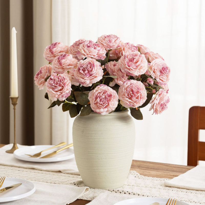 Realistic Silk Austin Roses Burnt Edge Artificial Flowers 12 Inch 10 Pcs for Wedding Arch Home Decoration Table Arrangements