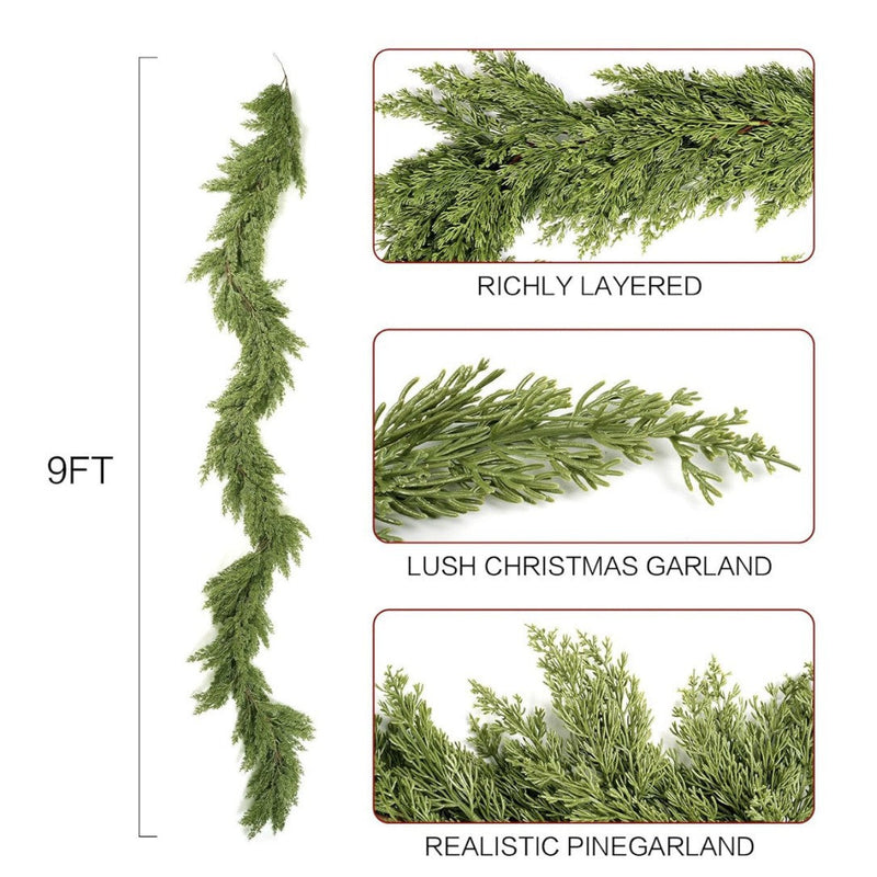 6FT or 9FT Artificial Pine Cypress Garland, Realistic Touch, Bulk Christmas Mantel, Wedding Arch, Wall and Doorway Decor