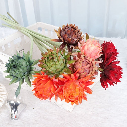 24 Pcs Artificial Silk Artichoke Stems, Autumn Floral Arrangement, Bulk Pack