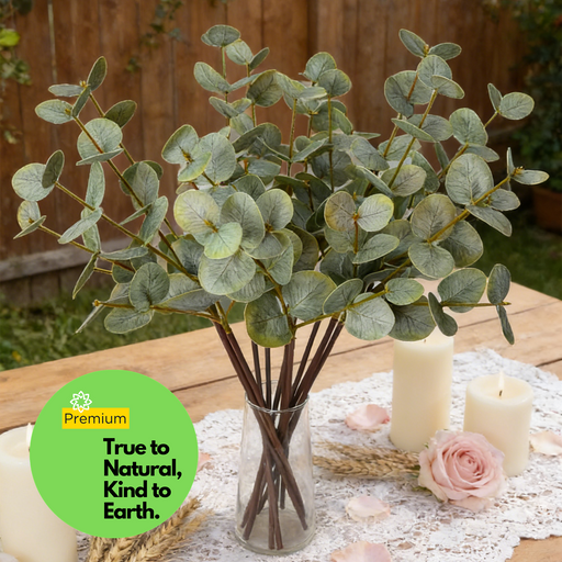 19.6 Inch Real Touch Artificial Eucalyptus Stem – Lifelike Silk Green Foliage for Wedding and Home Decor