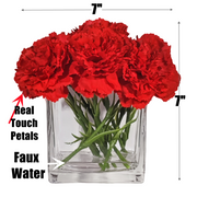 7 Inch Red Artificial Carnations 1 Stem Real Touch Silk Flowers in Vase with Faux Water