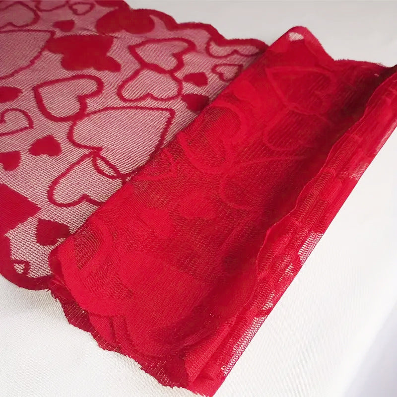 Red Heart Lace Table Runner & Placemat Set - Valentine's Day Wedding Home Decor