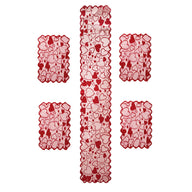 Red Heart Lace Table Runner & Placemat Set - Valentine's Day Wedding Home Decor