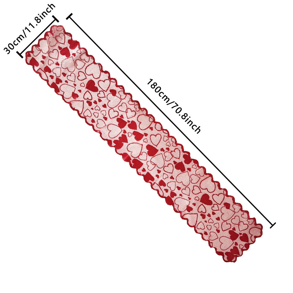 Red Heart Lace Table Runner & Placemat Set - Valentine's Day Wedding Home Decor