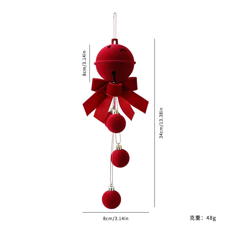 Red Velvet Christmas Bell Ornaments Set - Tree & Window Decor (3.1-7.6 Inches)