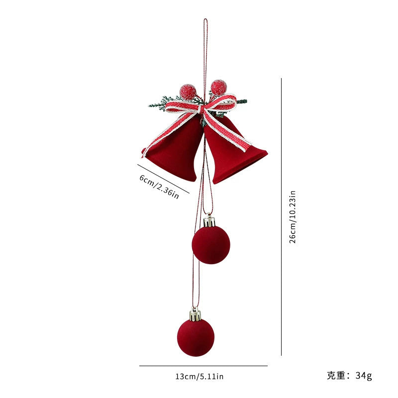 Red Velvet Christmas Bell Ornaments Set - Tree & Window Decor (3.1-7.6 Inches)