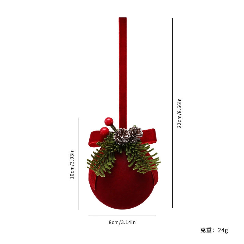 Red Velvet Christmas Bell Ornaments Set - Tree & Window Decor (3.1-7.6 Inches)