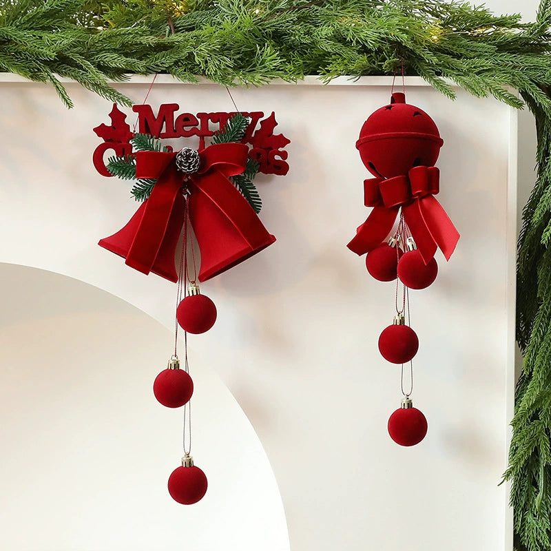 Red Velvet Christmas Bell Ornaments Set - Tree & Window Decor (3.1-7.6 Inches)