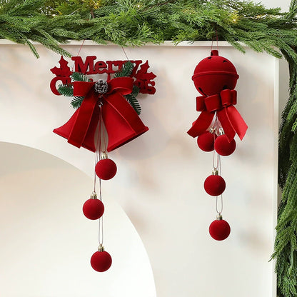 Red Velvet Christmas Bell Ornaments Set - Tree & Window Decor (3.1-7.6 Inches)