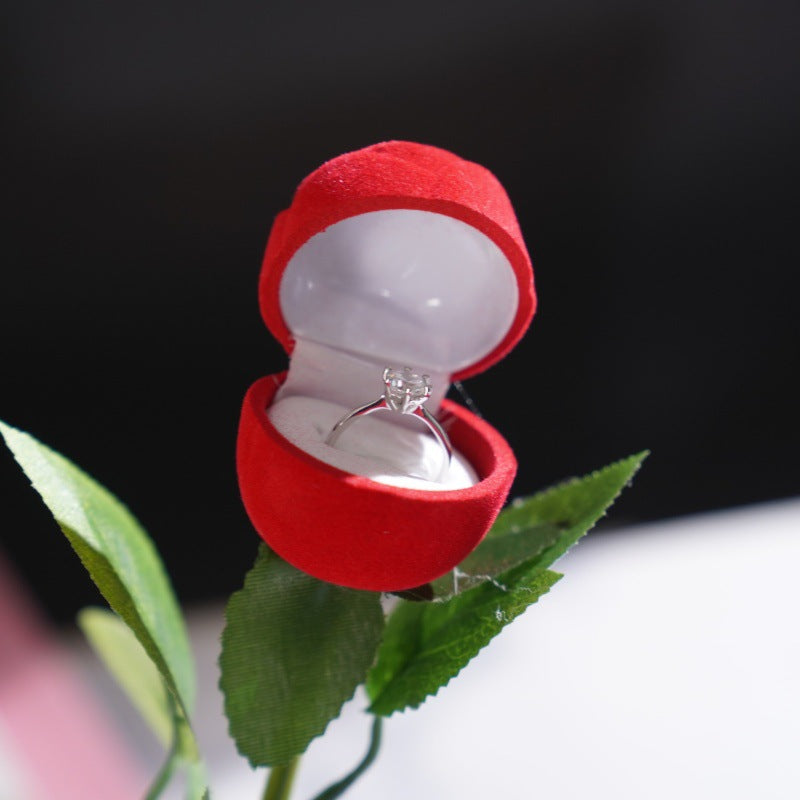 Red Rose Ring Box for Proposal Wedding Ceremony, Bulk Quantity, Artificial Flowers