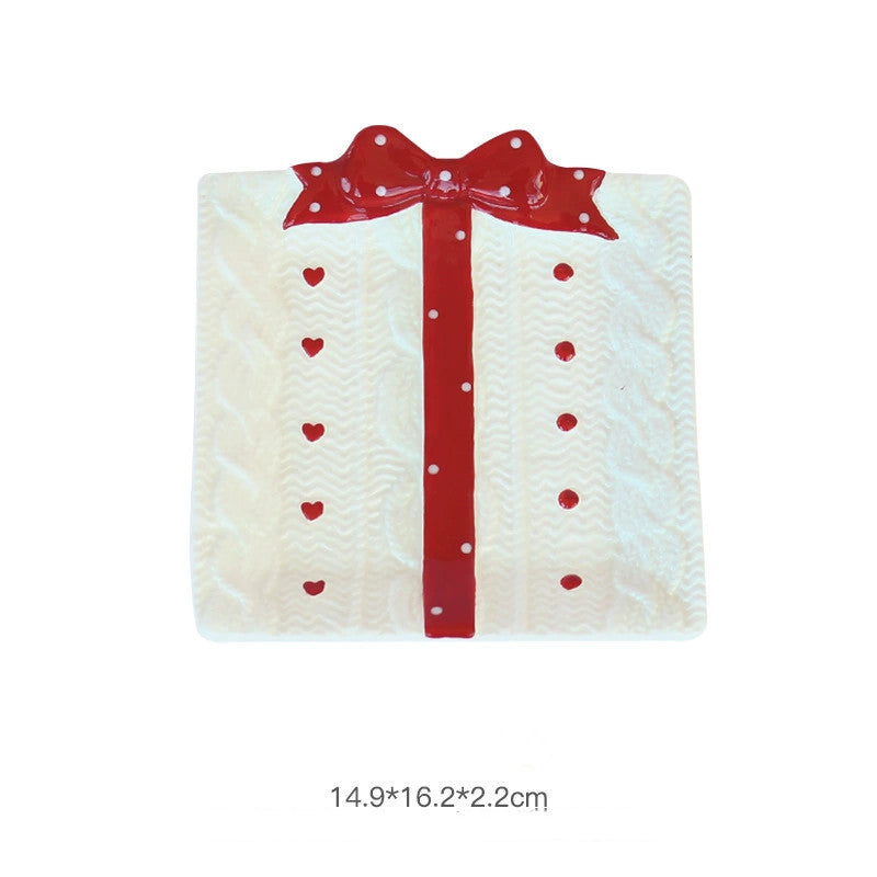 Red & White Knit Bow Ceramic Tray - Multi-Purpose Dessert/Candy Plate for Parties, Weddings & Afternoon Tea