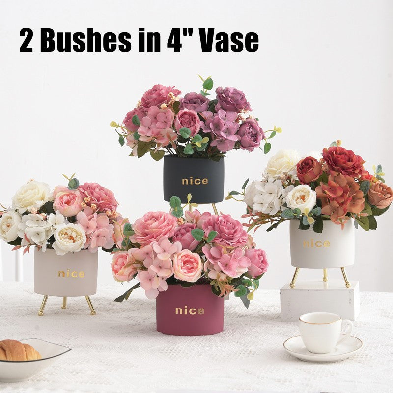 11.4 Inch Silk Peony and Hydrangea Faux Flower Bouquet, Mixed Colors, 1 Bush for Home Bridal Wedding Party Decor