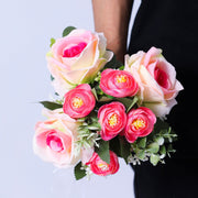 7 Inch Small Artificial Pink Rose Bridal Bouquet 1 Pc Free-Form Silk Flower Arrangement