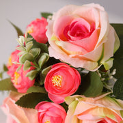 7 Inch Small Artificial Pink Rose Bridal Bouquet 1 Pc Free-Form Silk Flower Arrangement