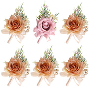 Artificial Rose Boutonniere for Men 12 Pcs Silk Wedding Ceremony Prom Flowers Bulk