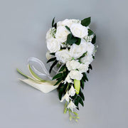 5 Colors 9 Inch Artificial Silk Rose Cascading Bridal Wedding Bouquet Bulk Set