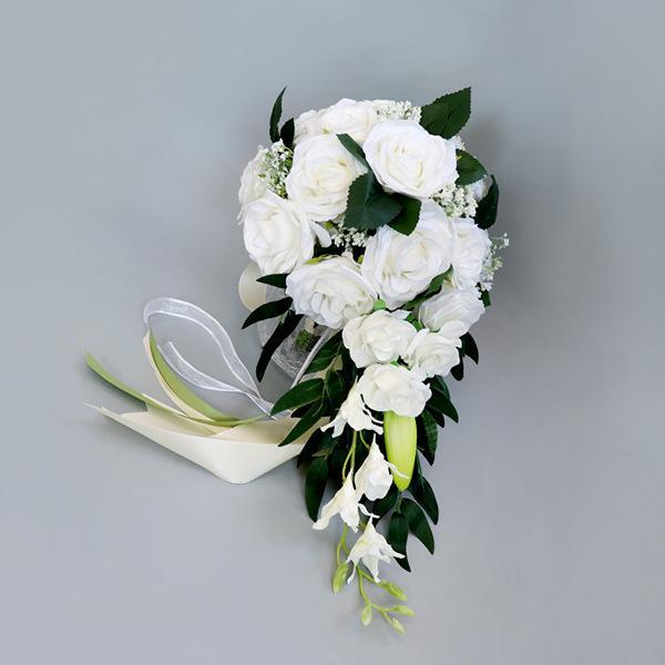 5 Colors 9 Inch Artificial Silk Rose Cascading Bridal Wedding Bouquet Bulk Set