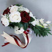 5 Colors 9 Inch Artificial Silk Rose Cascading Bridal Wedding Bouquet Bulk Set