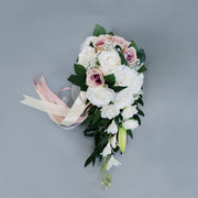 5 Colors 9 Inch Artificial Silk Rose Cascading Bridal Wedding Bouquet Bulk Set