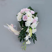 5 Colors 9 Inch Artificial Silk Rose Cascading Bridal Wedding Bouquet Bulk Set