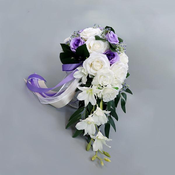 5 Colors 9 Inch Artificial Silk Rose Cascading Bridal Wedding Bouquet Bulk Set
