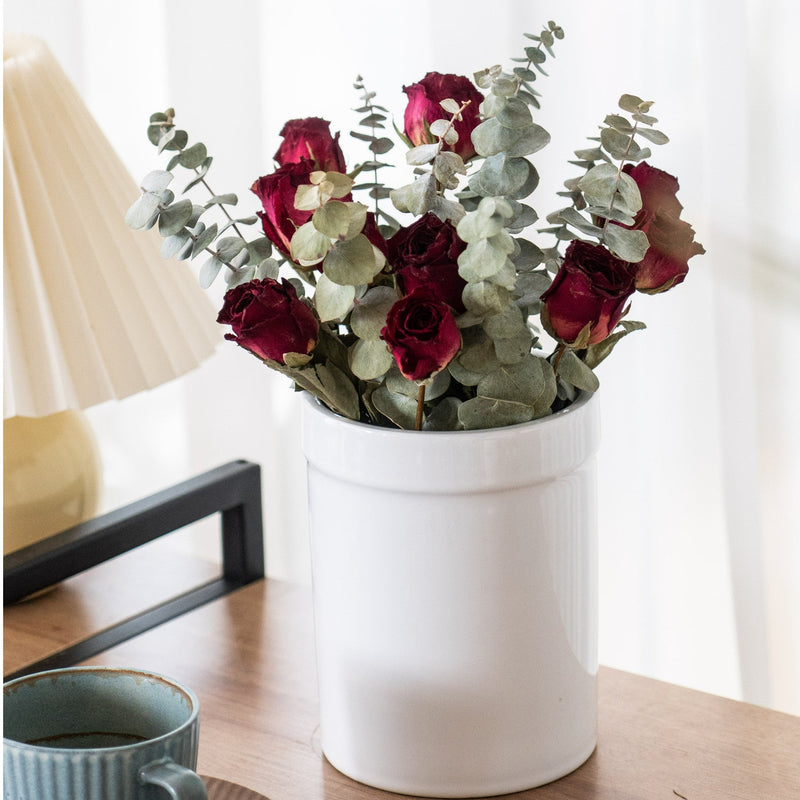 12 Inch Dried Rose Bouquet in Vase, Bulk Wholesale Floral Arrangement, Natural Color
