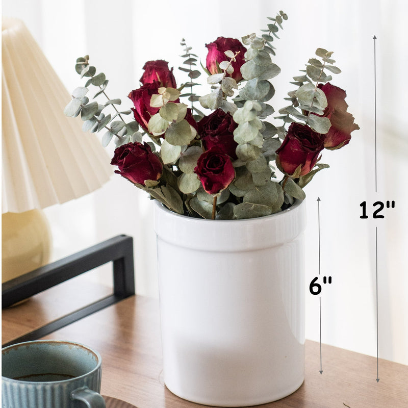 12 Inch Dried Rose Bouquet in Vase, Bulk Wholesale Floral Arrangement, Natural Color
