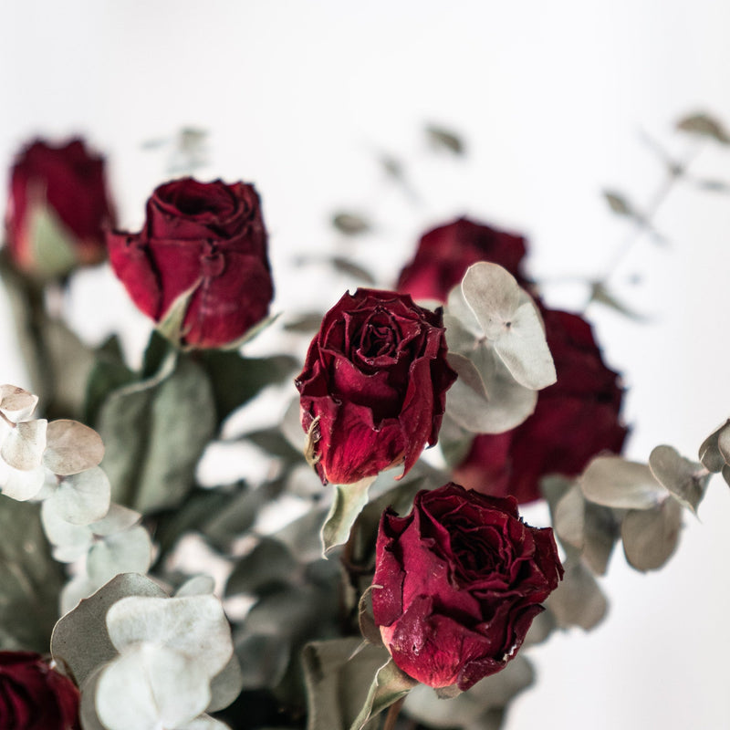 12 Inch Dried Rose Bouquet in Vase, Bulk Wholesale Floral Arrangement, Natural Color