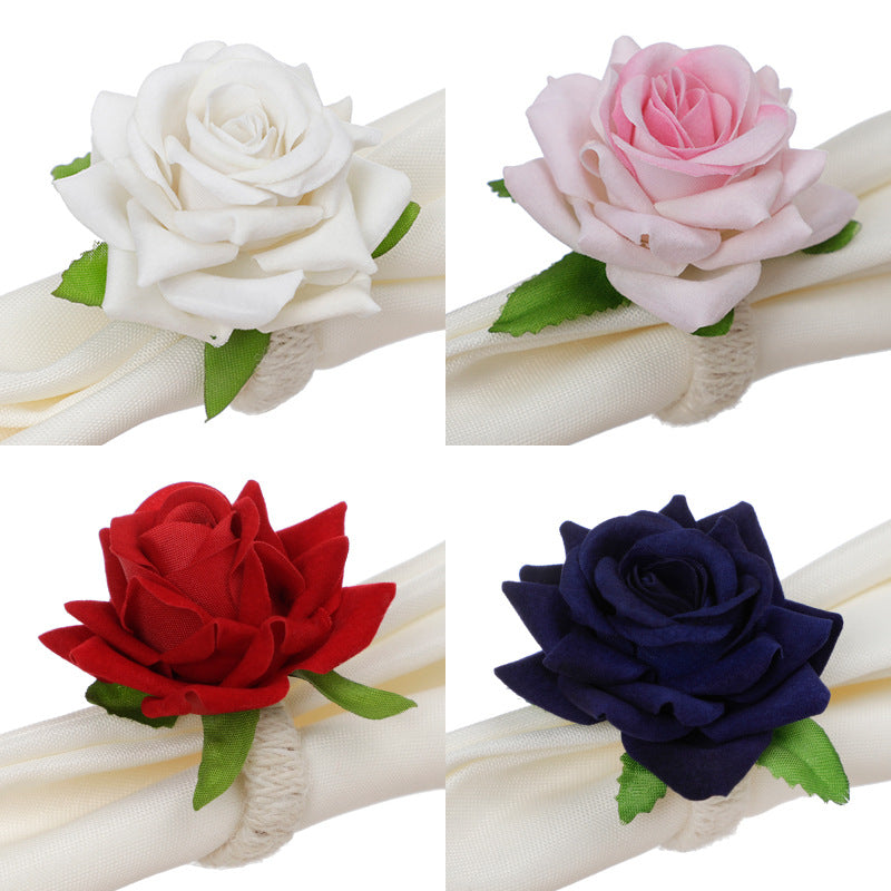 Artificial Silk Rose Napkin Rings, Bulk Set of 12, Red, Decorative Table Accessory