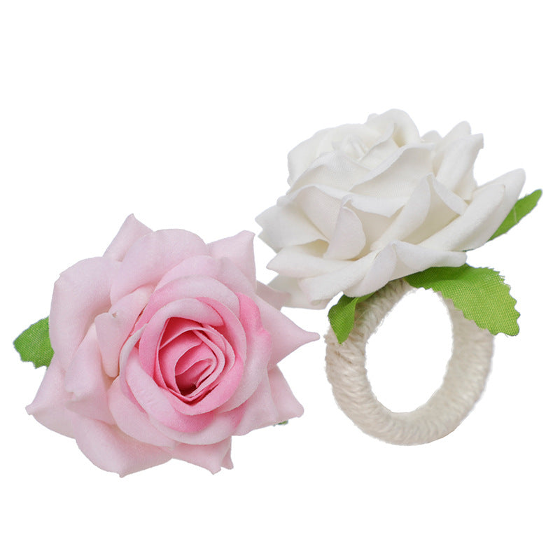 Artificial Silk Rose Napkin Rings, Bulk Set of 12, Red, Decorative Table Accessory